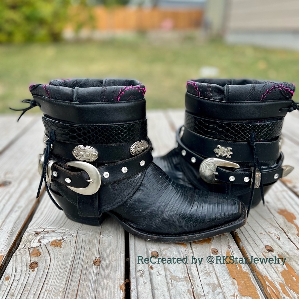Size 9 Lizard Skin Square Toe Cowboy Boots UPCycled Cowgirl Boots Ankle Bootie